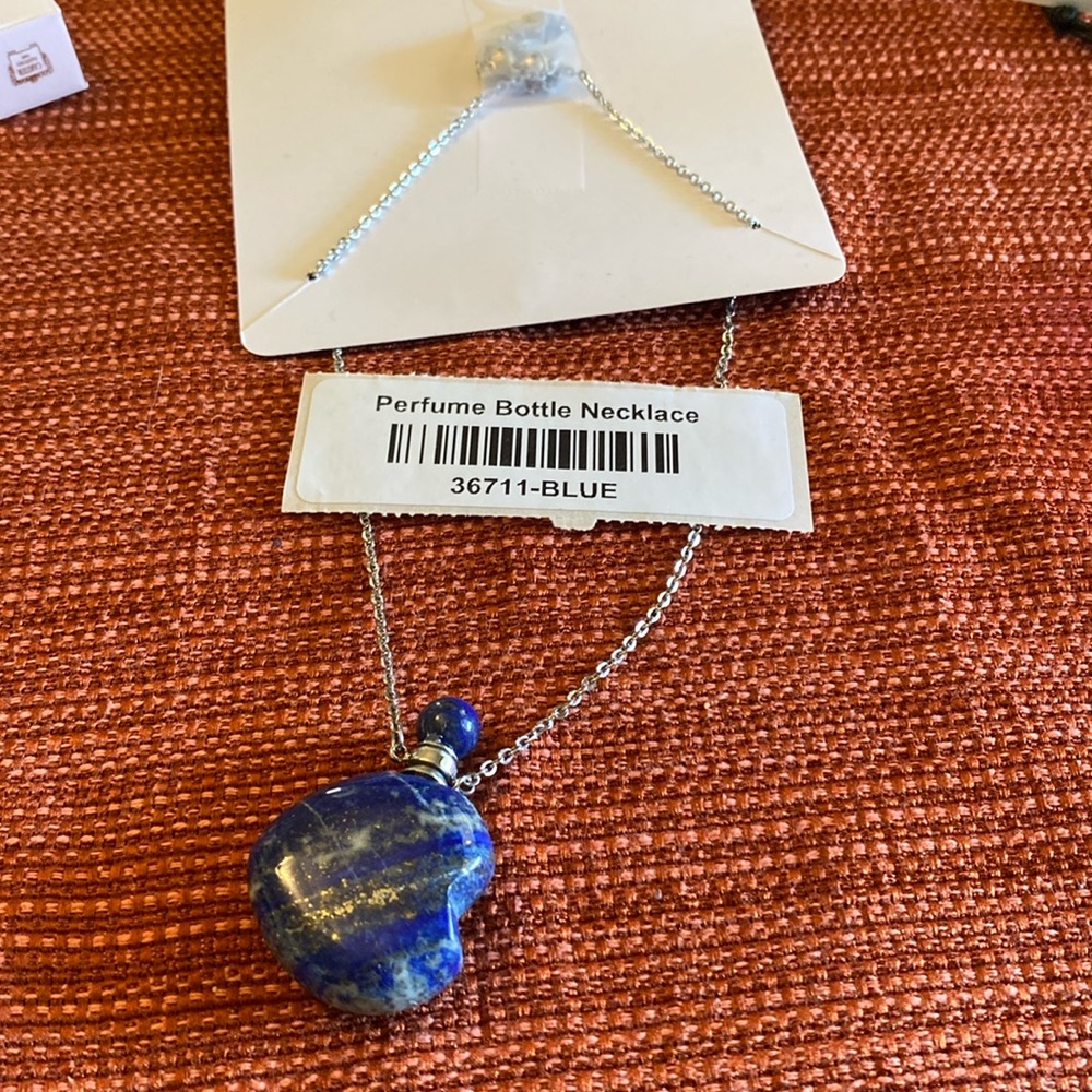 Blue lapis perfume bottle necklace with Cartier La Panthere spray included